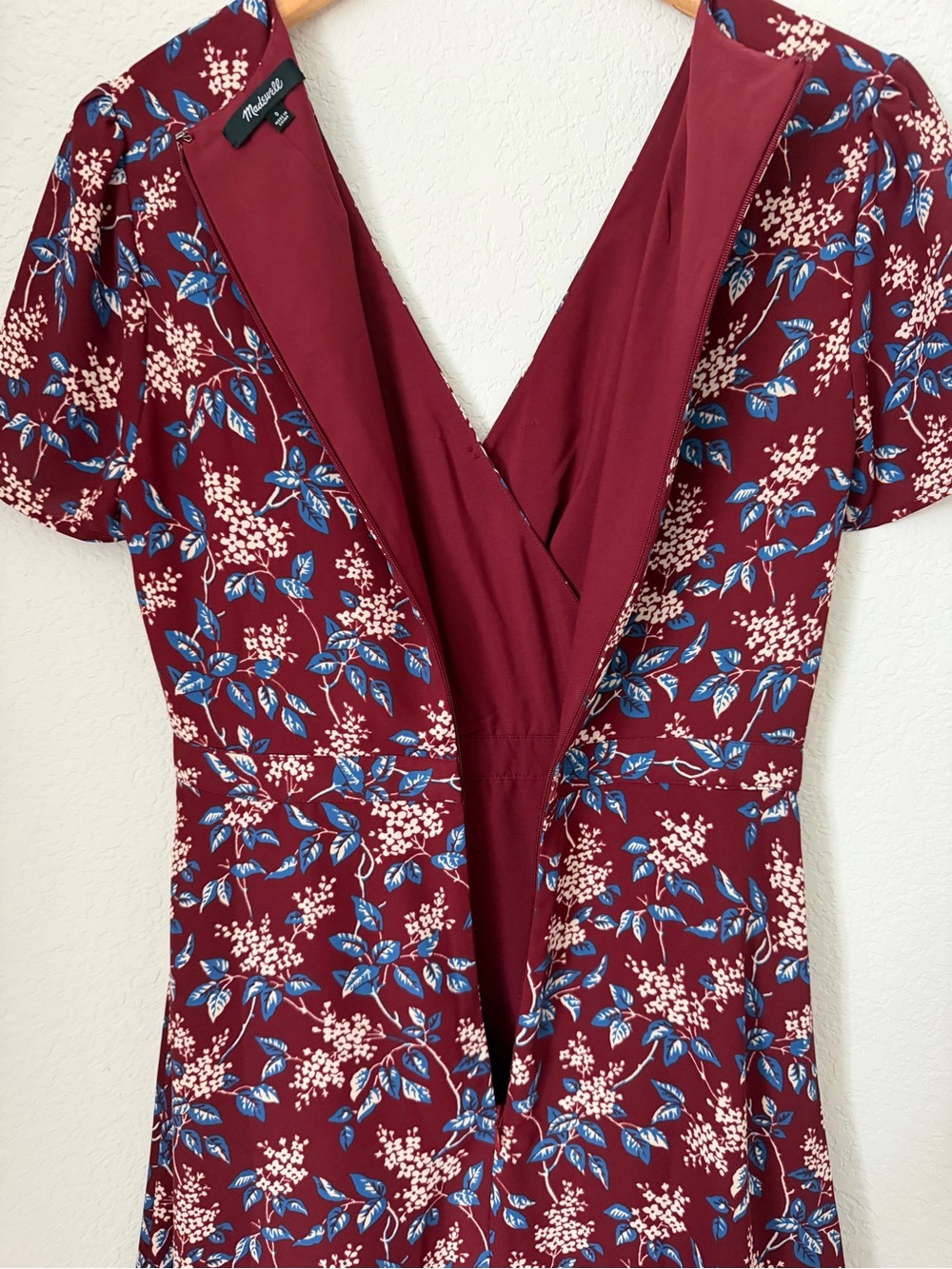 Madewell Burgundy Floral V-Neck Mini Dress size 0 - Picture 11 of 14
